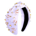 Baseball Headband for Women Baseball Accessories Beaded Crystal Pearl Knotted Headbands Baseball Charm Embellished Headbands Wide Top Knot Sports Game Day Headband Gifts (A-White)