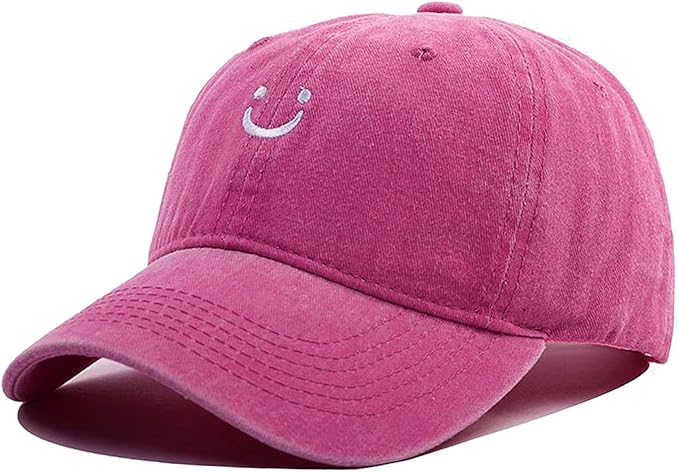 Smile Face Baseball Cap Vintage Distressed Low Profile Unstructured Cotton Dad Hat Adjustable for Women Men