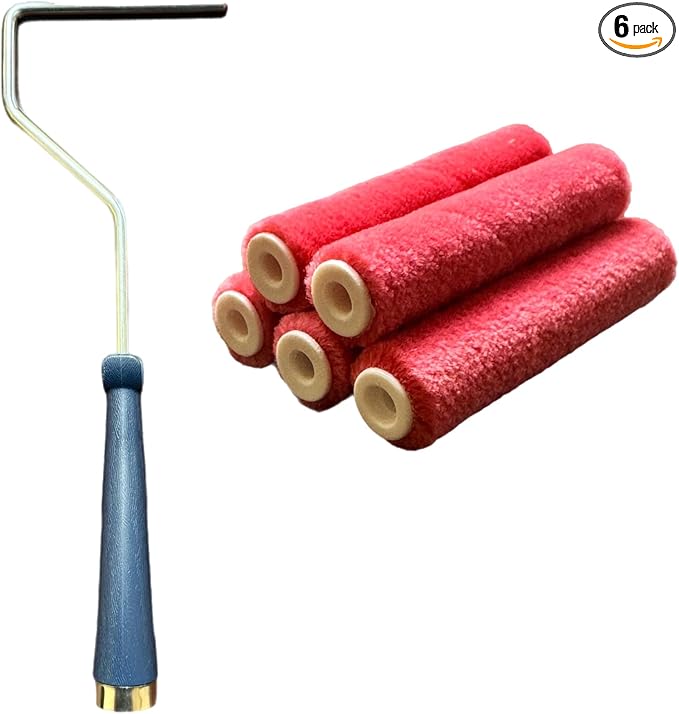 Premium 4-Inch Mohair Mini Paint Roller 6pc Set. 4" Mini Roller Frame + 5 Pack by TruLamb