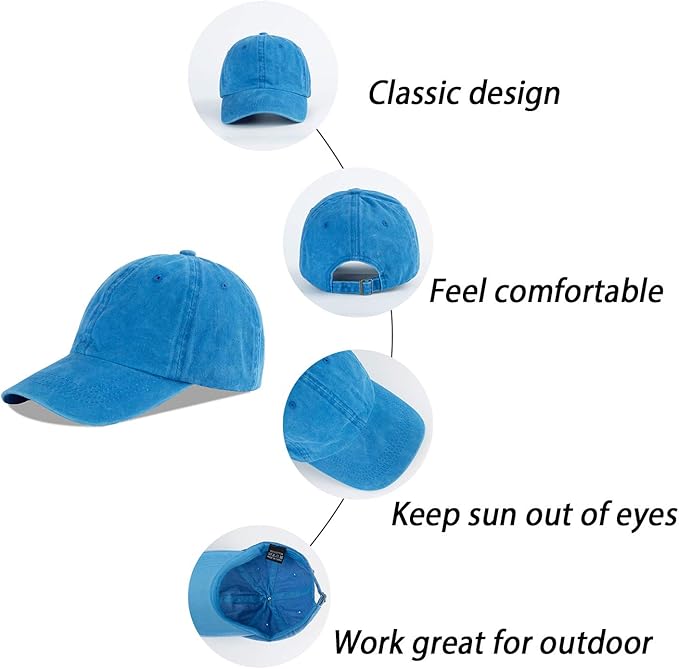 LANGZHEN Unisex Baseball Cap 100% Cotton Fits Men Women Washed Denim Adjustable Dad Hat