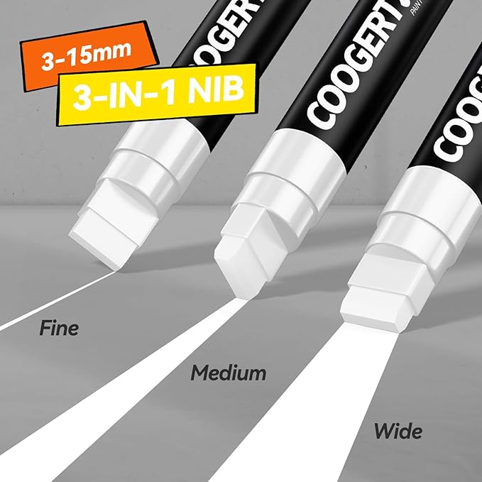 3Pcs White Jumbo Poster Markers, 15MM Thick Permanent Acrylic Graffiti Markers - Image 2