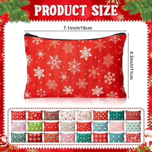 Meanplan 24 Pcs Christmas Makeup Bags Bulk, Cosmetic Pouches for Women
