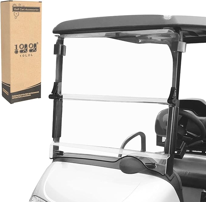 10L0L Golf Cart Folding Clear Windshield for EZGO RXV 2008-up, Fold Down Upgrade Thicker Polycarbonate(PC), Strong Impact and Shatterproof