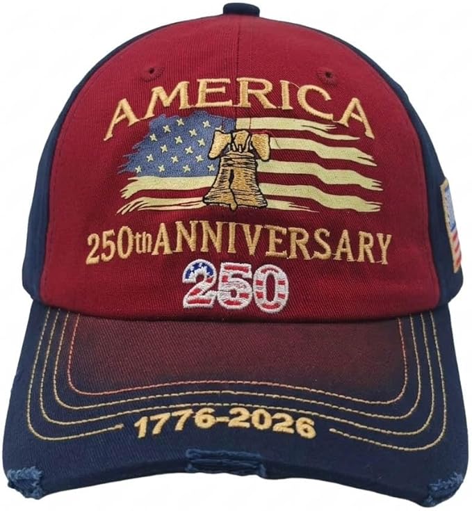 USA 250th Anniversary Hat, Adjustable 250th Anniversary Printed Patriotic Baseball Caps, Tribute Retro Washed Hat