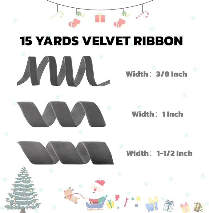 15 Yards Velvet Ribbon 3/8 Inch Single Face Grey Velvet Ribbon Spool Prefect - Image 2