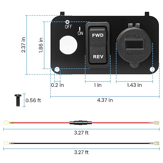 briidea 3 in 1 Multifunctional Integrated Panel with DC 10V-60V QC3.0 and Type-C Dual USB Fast Charger Socket, Forward Reverse Switch, Compatible with EZGO TXT, PDS & Medalist
