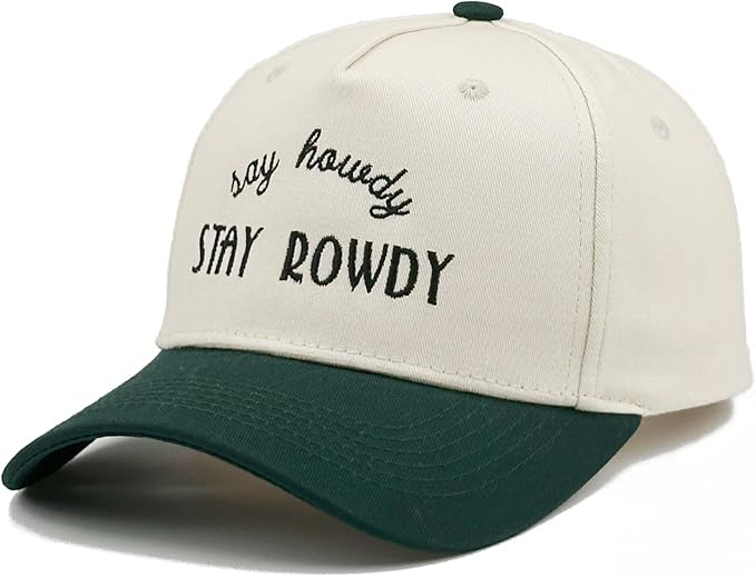 Two-Tone Cotton Baseball Cap with Embroidered Western Sayings - Adjustable Cowboy Style Hat for Men and Women