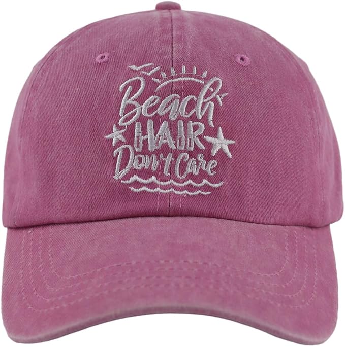 HHNLB Beach Hair Don’t Care Hat, Washed Cotton Adjustable Embroidered Baseball Cap