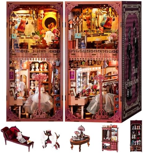 fifijoy DIY Book Nook Kit - Theatre Dressing Room DIY Miniature Dollhouse Booknook Kit for Adults, 3D Wooden Puzzle Bookend Bookshelf Insert Decor, Gift for Family, Friends (with White Light)