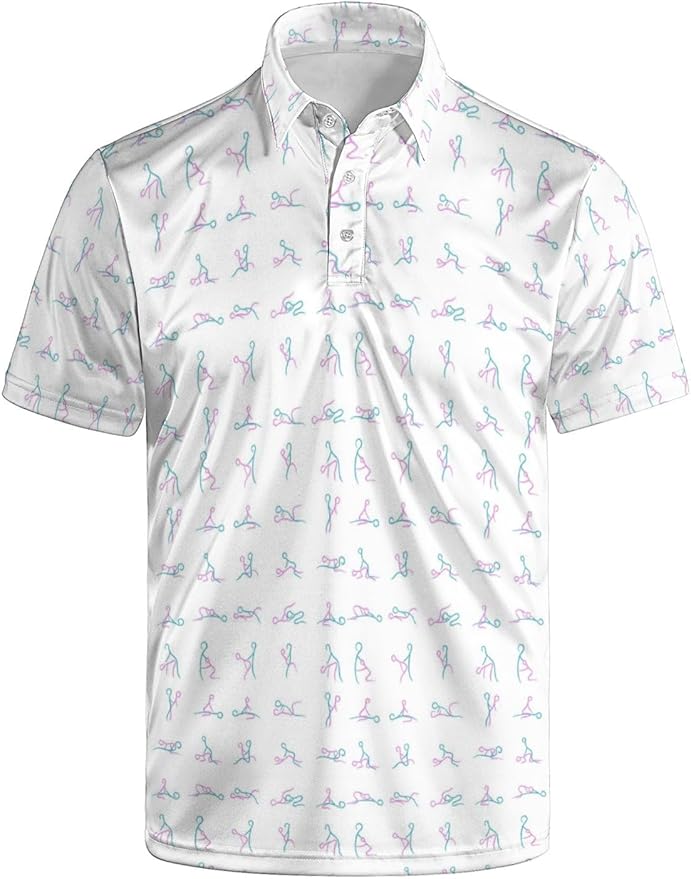 HUURAY Funny Golf Polos for Men Funny Print Short Sleeve Shirts Quick Dry Polo Shirts Hawaiian Shirt Performance Golf Outfits