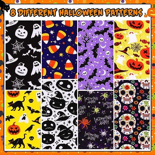 Panelee 40 Pcs Halloween Cotton Fabric 2.6x40in Pre Cut Quilting Strips