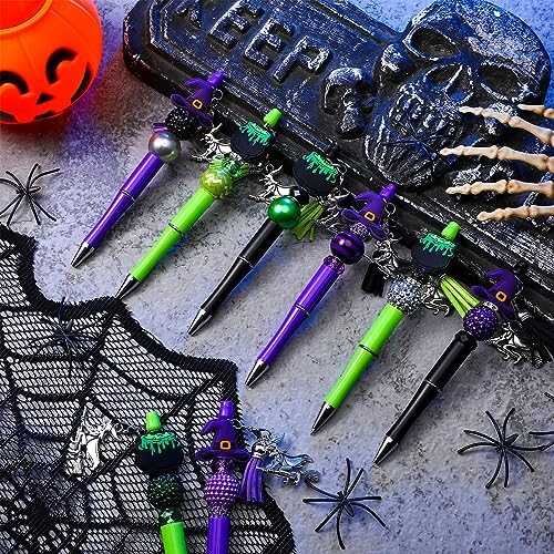 Jutom 12 Pcs Halloween Beadable Pens with Silicone Focal Beads