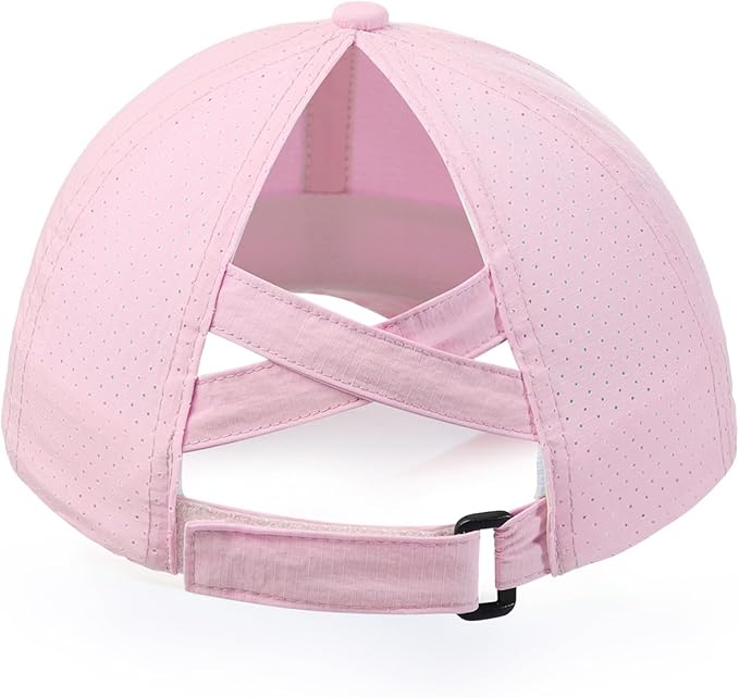 Little Girls Reflective Baseball Cap Criss Cross Ponytail Hat Kids Quick Dry Mesh Summer Sports Hat for Toddler Ages 3-8