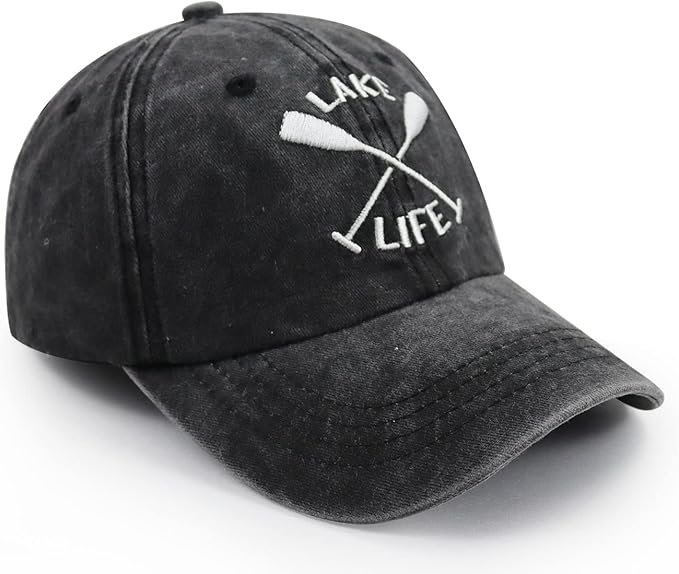 Lake Life Hats for Women Men, Funny Adjustable Washed Cotton Embroidered Summer Vacation Sun Baseball Cap