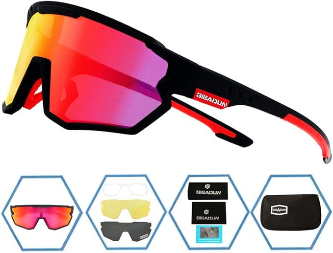 Sports Sunglasses Cycling Glasses Pink Polarized Glasses Baseball glasses with 3 lenses,Fishing,Ski Running Golf