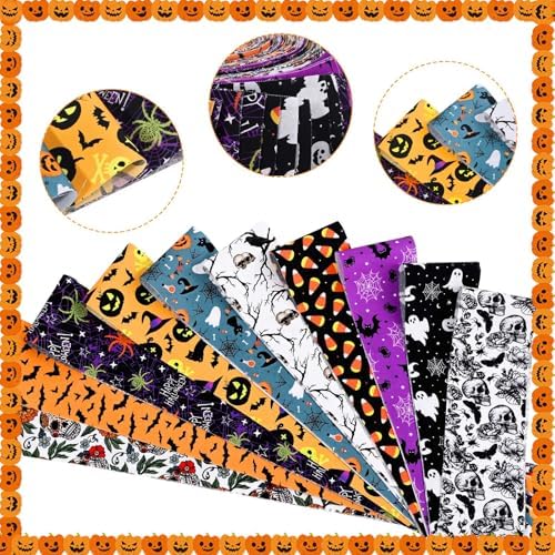 40 Pcs Halloween Fabric Strips Roll for Quilting Crafting 40 x 2.6 Inch Quilting Ghost Skull Pumpkin Candy Spider Bat Precut Patchwork for Sewing DIY Crafts Cotton Fabric Bundles