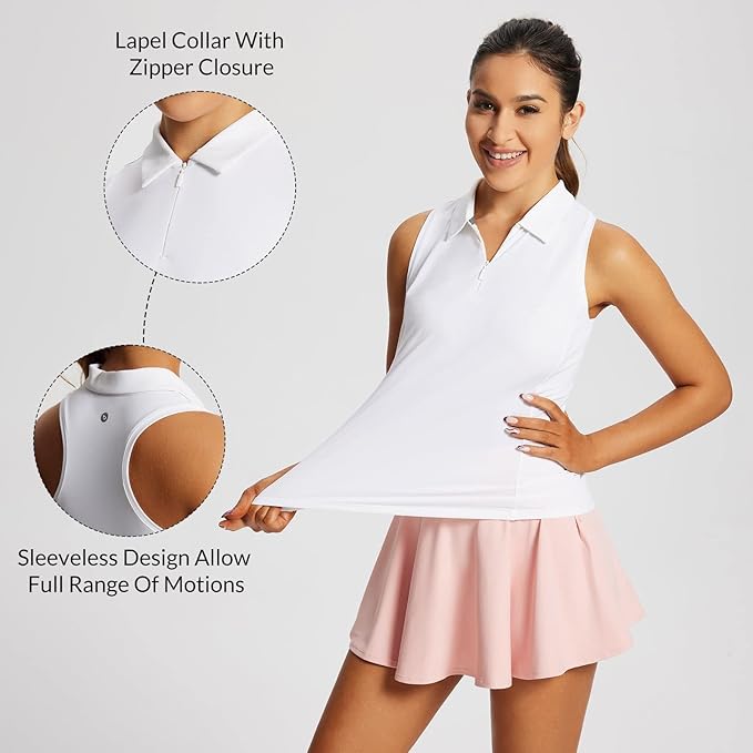 BALEAF Women's Golf Shirts Tank Tops Sleeveless Tennis Polo Racerback with Zipper Collar Athletic Tanks Quick Dry