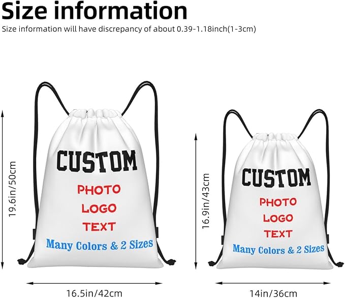 Customized Drawstring Bags with Your Own Design Photo/Logo/Text, Personalized Drawstring Backpack Sports String Bag Sport Gym Shoulders Rucksack for Kids Boys Girls Adults Women Men, Small