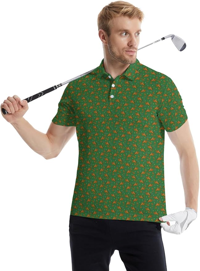 HUURAY Funny Golf Polos for Men Funny Print Short Sleeve Shirts Quick Dry Polo Shirts Hawaiian Shirt Performance Golf Outfits