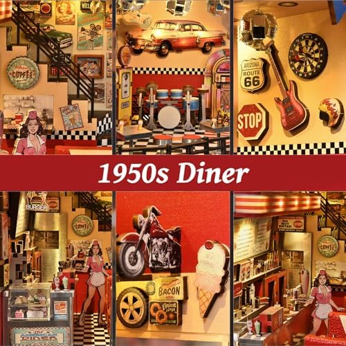 fifijoy Book Nook Kit for Adults, 1950s Diner Bookshelf Insert