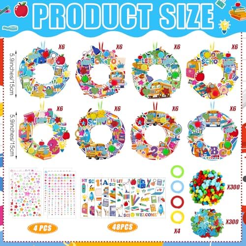 Hollowfly 48 Sets Back to School Crafts Kits, DIY Wreath with Stickers