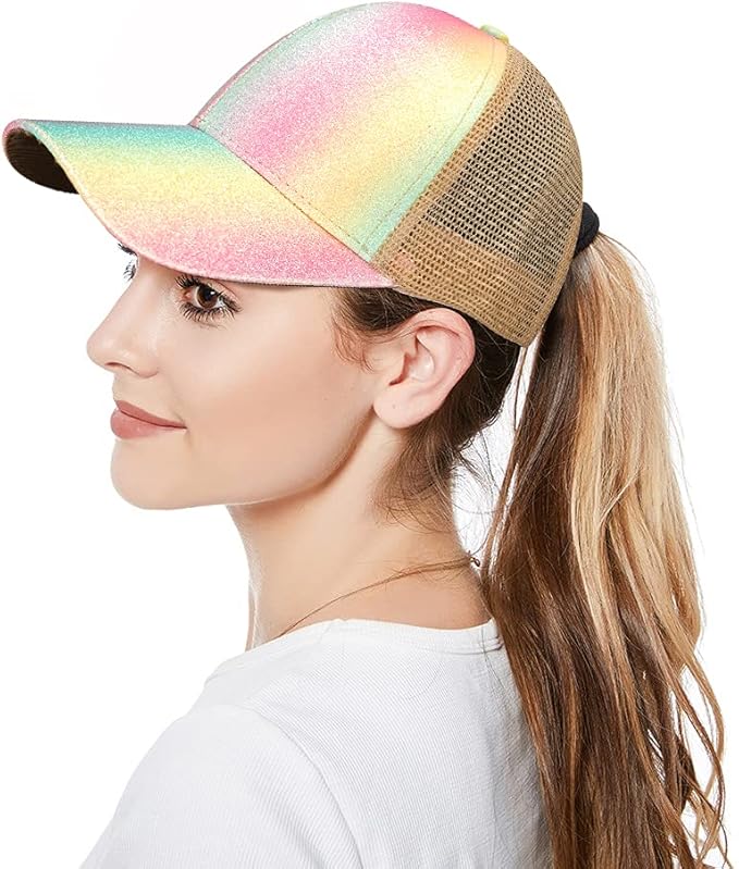 Criss Cross Hat Washed Distressed Baseball Cap Ponytail Hat High Messy Bun Ponycap for Women