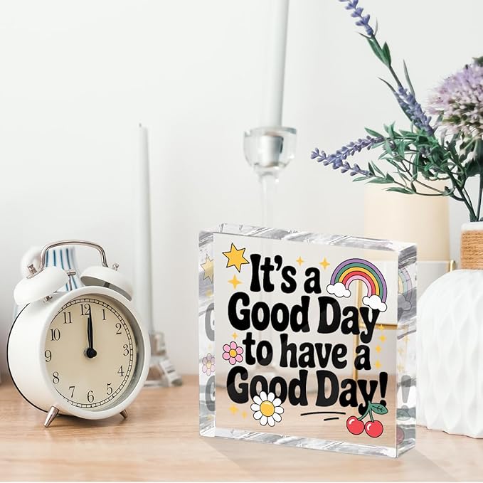 Positive Desk Decor Acrylic Sign 4X4 Inch, Rainbow Cherry Flower Desk - Image 6