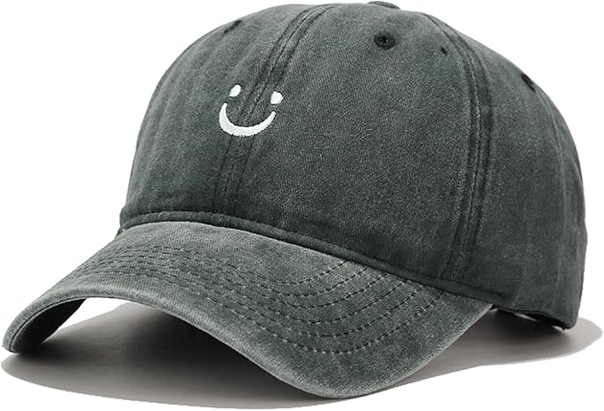 Smile Face Baseball Cap Vintage Distressed Low Profile Unstructured Cotton Dad Hat Adjustable for Women Men