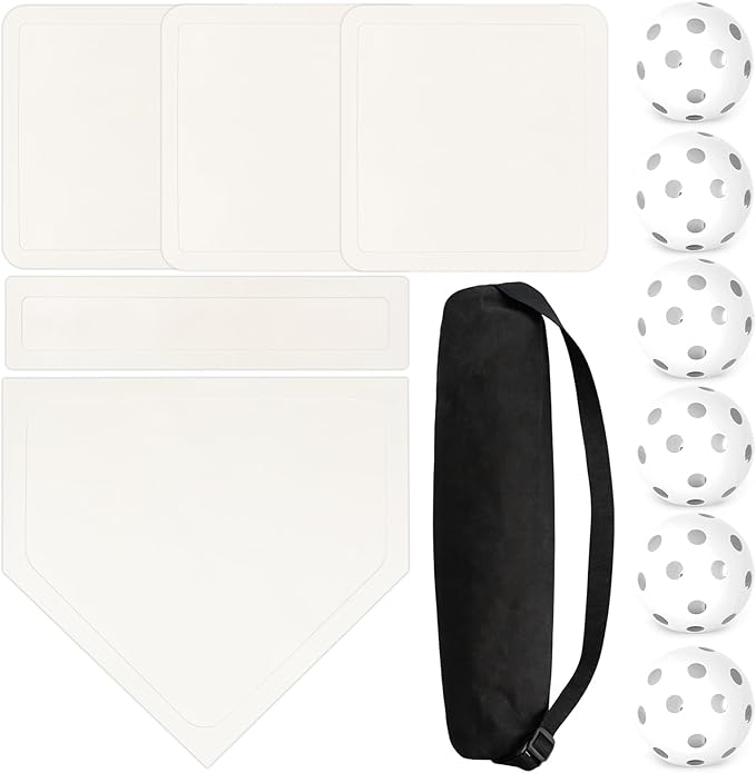 Mototo Rollable Baseball Base for Yard Practice Kit, 5 Baseball Home Plate Rubber Base with 6 Practice Soft Balls & Black Storage Bag, Throw Down Home Plate for Backyard, School Kickball, Tball