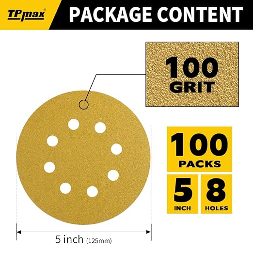 100PCS 5 Inch 100 Grit 125mm 8 Hole Sanding Discs Sandpaper - Image 2