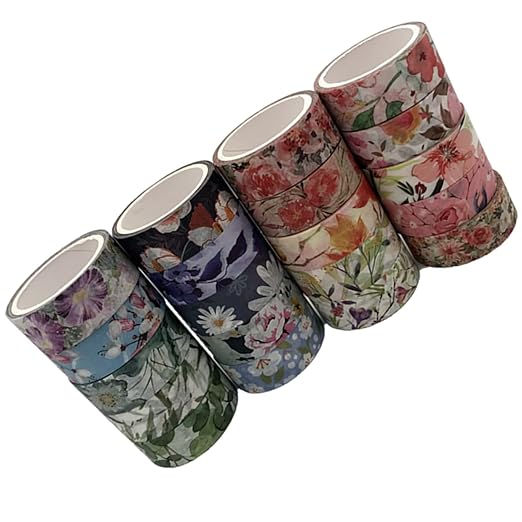 Floral Washi Tape Set 20 Rolls 15mm Wide Flower Decorative Paper Tapes - Image 3