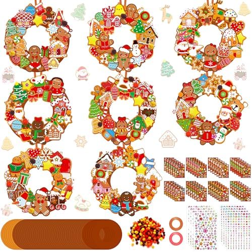 Hollowfly 48 Sets Christmas Wreath Craft Kits, Gingerbread DIY Ornaments
