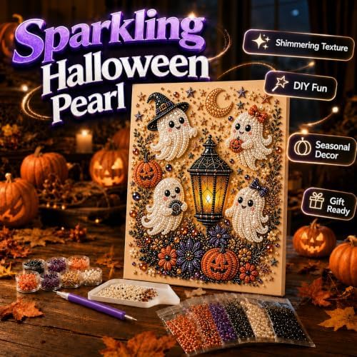 3 PCS Halloween Ghost Pearl Diamond Painting Art Kit for Adults 3D DIY Bead