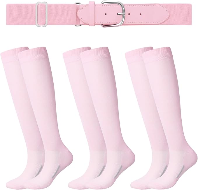 Haysandy Baseball or Softball Sock and Belt Combo Set 3 Football Baseball Socks with Softball Belt for Youth Boys Kids
