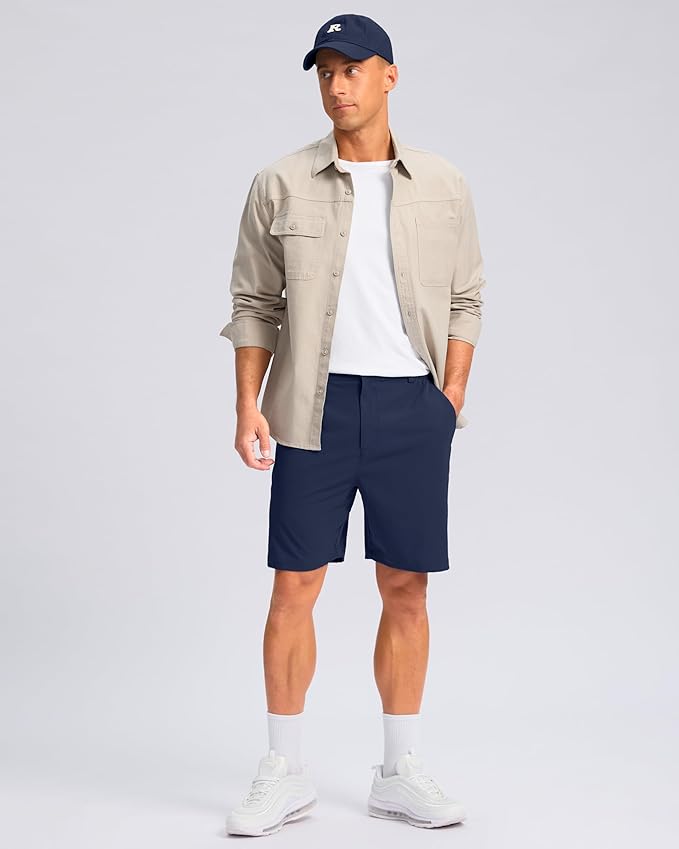 Pudolla Men's Casual Shorts 7"/9"/5" Lightweight Golf Shorts with 3 Pockets Stretch Quick Dry Comfy Work Shorts