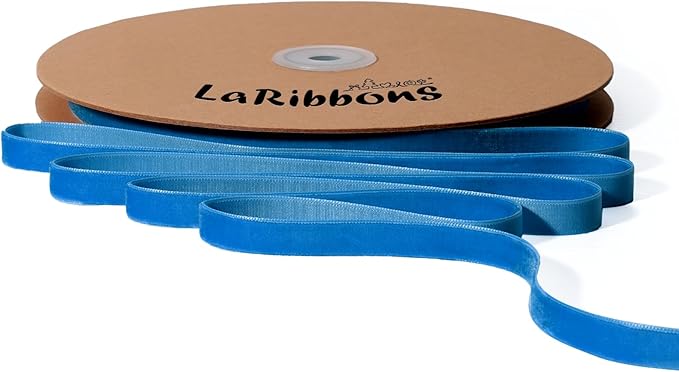 LaRibbons Thin Velvet Ribbon 3/8 Inch x 25 Yards, Dusty Blue Velvet Ribbon by LaRibbons