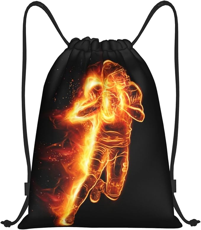Kids Drawstring Bags Boys Girls, Cool Sports Drawstring Backpack with Printed a Playing Football Man Pattern, Black Casual Knapsack Bags for Teens Adults for Gym Travel Swimming Beach Yoga, Small