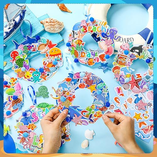 Hollowfly 48 Sets Under the Sea Craft Kits DIY Summer Ocean Wreaths