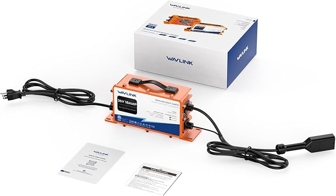 WAVLINK 36V 18 AMP Golf Cart Battery Charger, IP67 Waterproof, LiFePO4/NMC/Lead-Acid Compatible (D Plug for TXT/EZGO)