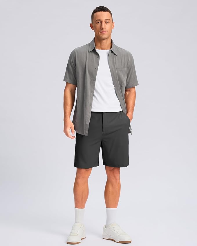Pudolla Men's Casual Shorts 7"/9"/5" Lightweight Golf Shorts with 3 Pockets Stretch Quick Dry Comfy Work Shorts