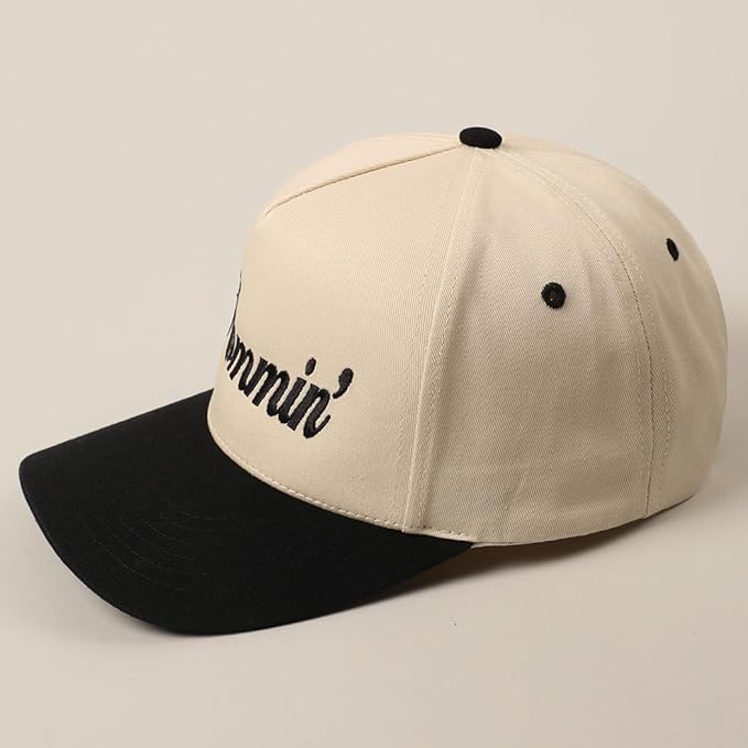 MIRMARU Two-Tone Vintage Canvas Trucker Hats for Men & Women, Adjustable Size Baseball Caps with Trendy Embroidered Design