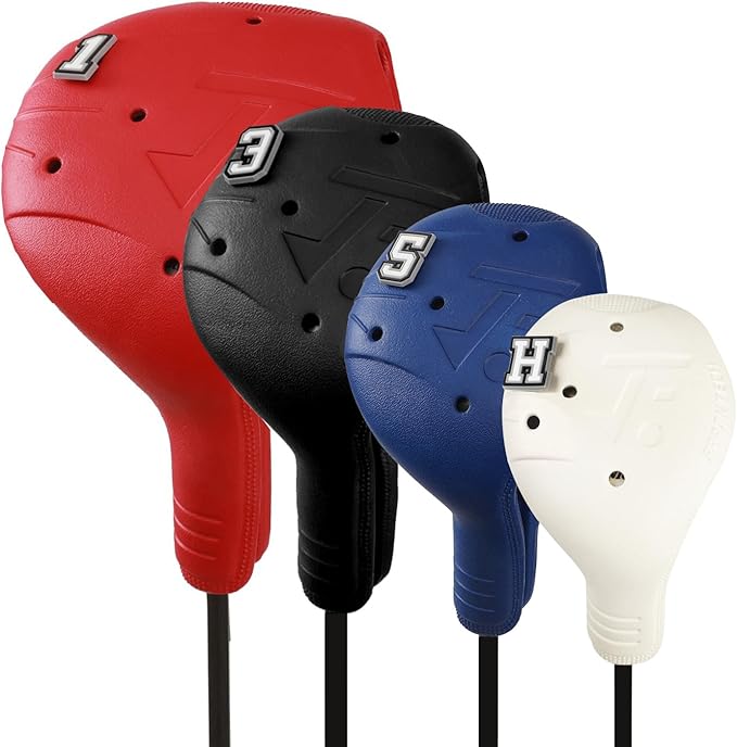 Snap-On Golf Club Covers for Right-Handed Golf Clubs, Easy On Off in 1 Second, Fits 460cc Drivers, Washable EVA Plastic with Shaft Lock, DIY Pins for Customization