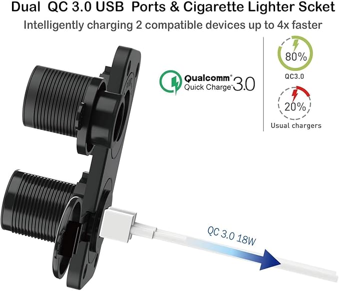 10L0L Golf Cart Cigarette Lighter Outlet & Quick Charge 3.0 DC 12V Input Waterproof USB Charger Power Socket Adapter Dual USB Ports Panel Universal for EZGO Club Car Yamaha Golf Cart Models