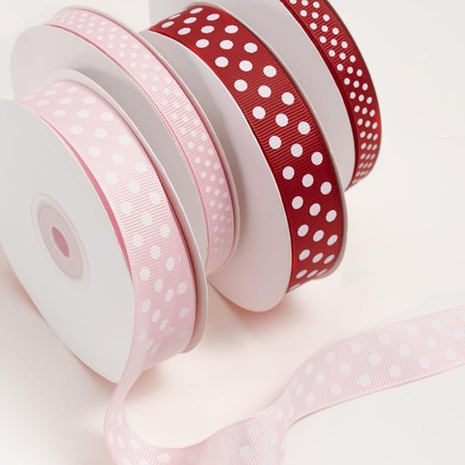 Polka Dot Grosgrain Ribbon 3/8 Inch, 25 Yards Spool Pink and White Dot Craft - Image 7