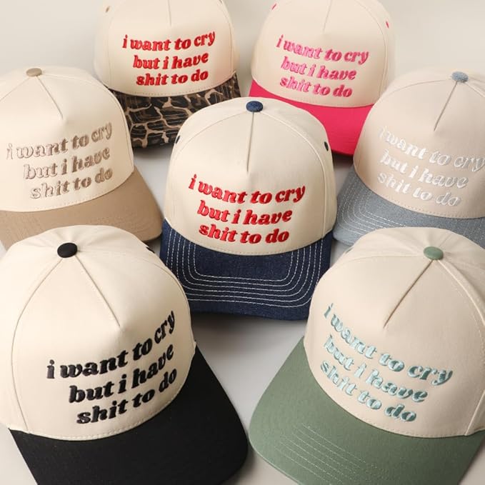 MIRMARU Two-Tone Vintage Canvas Trucker Hats for Men & Women, Adjustable Size Baseball Caps with Trendy Embroidered Design