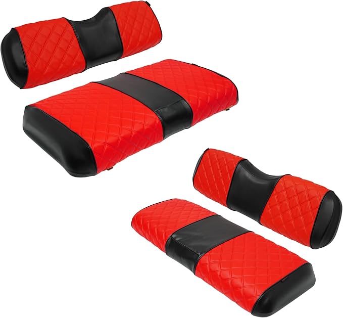XUANYUDG0769 Golf Cart Front and Rear Seat Covers for EZGO TXT 1994-2013 OEM Ordinary Front Seat and Aftermarket Common Rear Seat Kits, No Stapler Vinyl Leather Diamond EZGO TXT Seat Covers