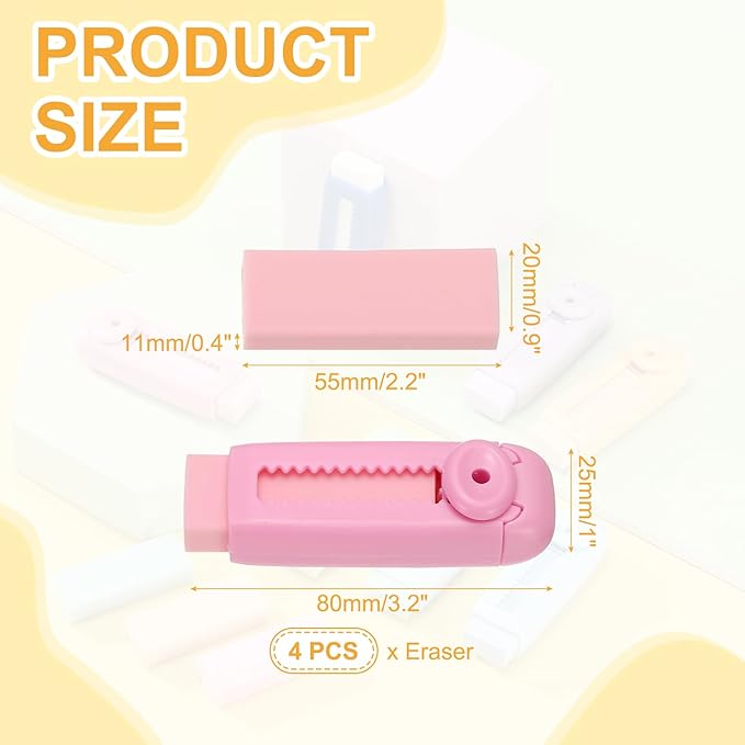 PATIKIL 4 Pack Erasers, Sliding Retractable Eraser Push Pull Cute Pencil - Image 2