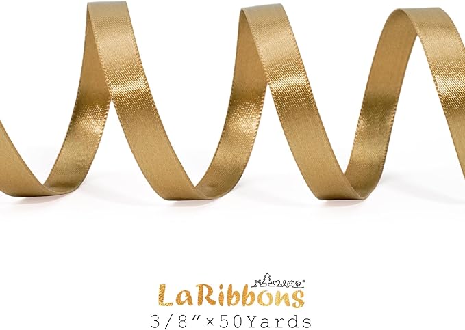 LaRibbons Gold Satin Ribbon 3/8 Inch 50 Yards Thin Luxury Double Faced Pale - Image 4