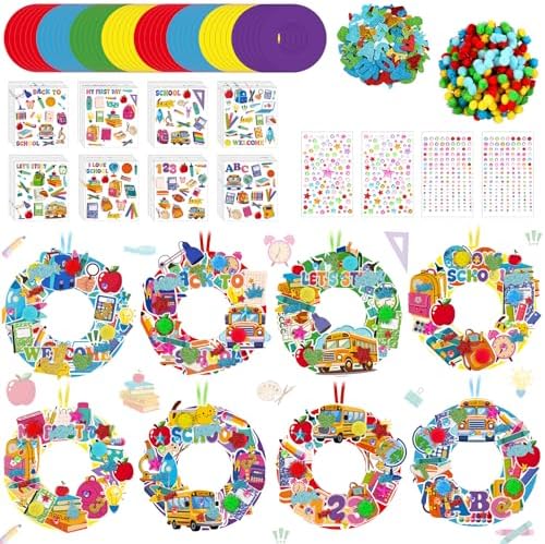 Hollowfly 48 Sets Back to School Crafts Kits, DIY Wreath with Stickers