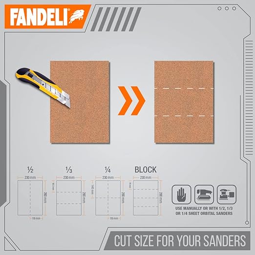 Fandeli | Multi-Purpose Sanding Paper | Assorted Grits | 75 Sheets of 9'' x - Image 3